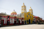 Small village street in Mexico with pedestrians