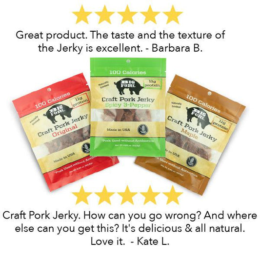 Craft Pork Jerky Sample - 1 pack of each flavor (3 total) by Big Fork Brands